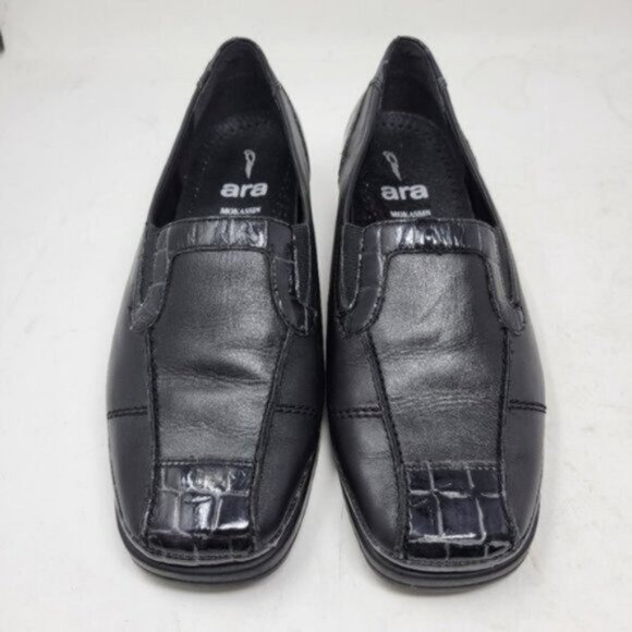Ara Leather Crocodile Print Mokassin Slip On Loafer Shoe Black - Picture 3 of 12
